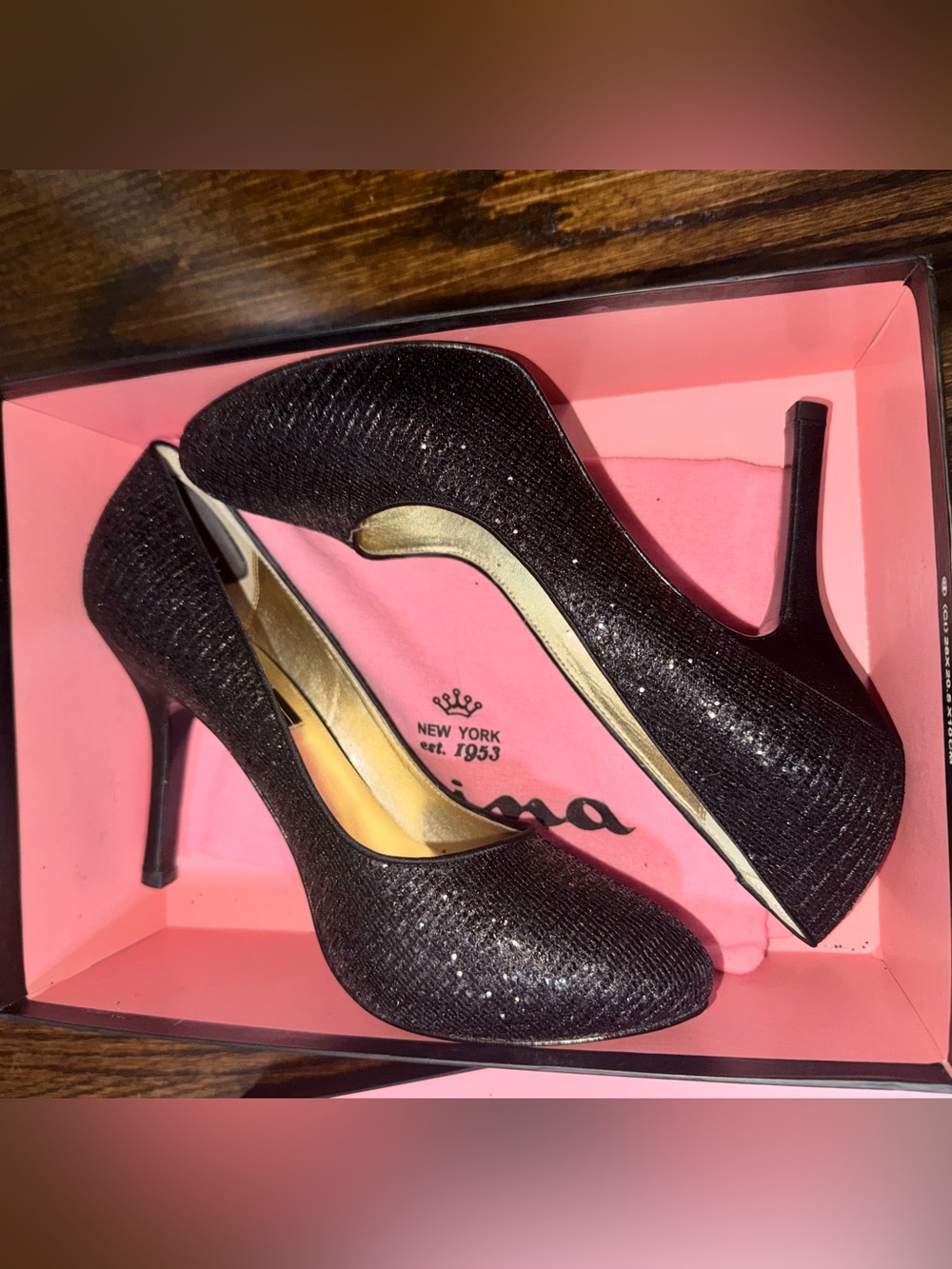 Nina Black Sparkle Pointed-Toe Stiletto Pump